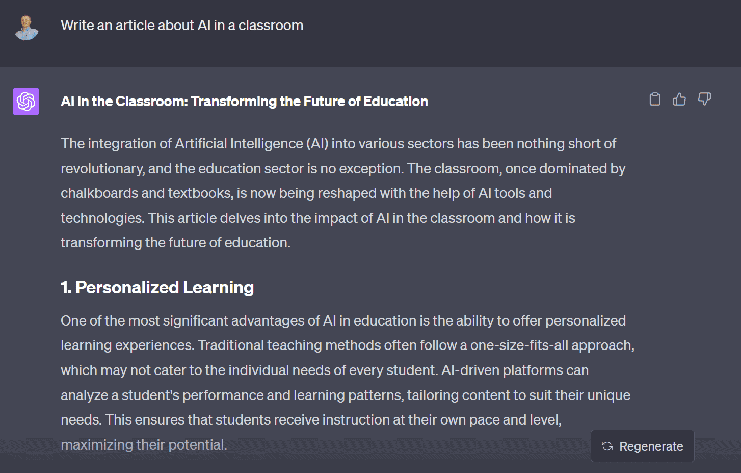AI content in the classroom