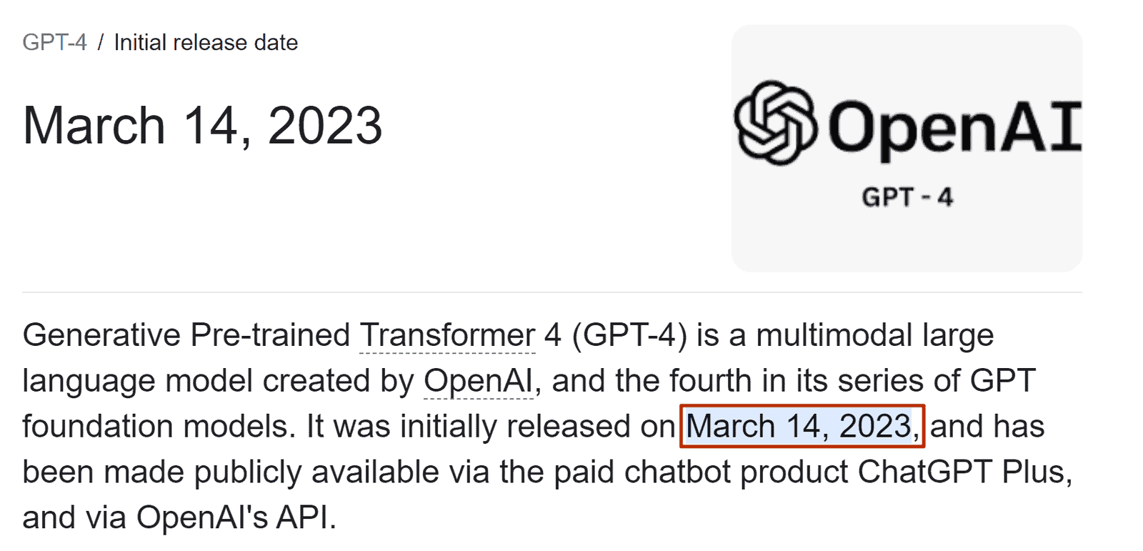 GPT-4 release date