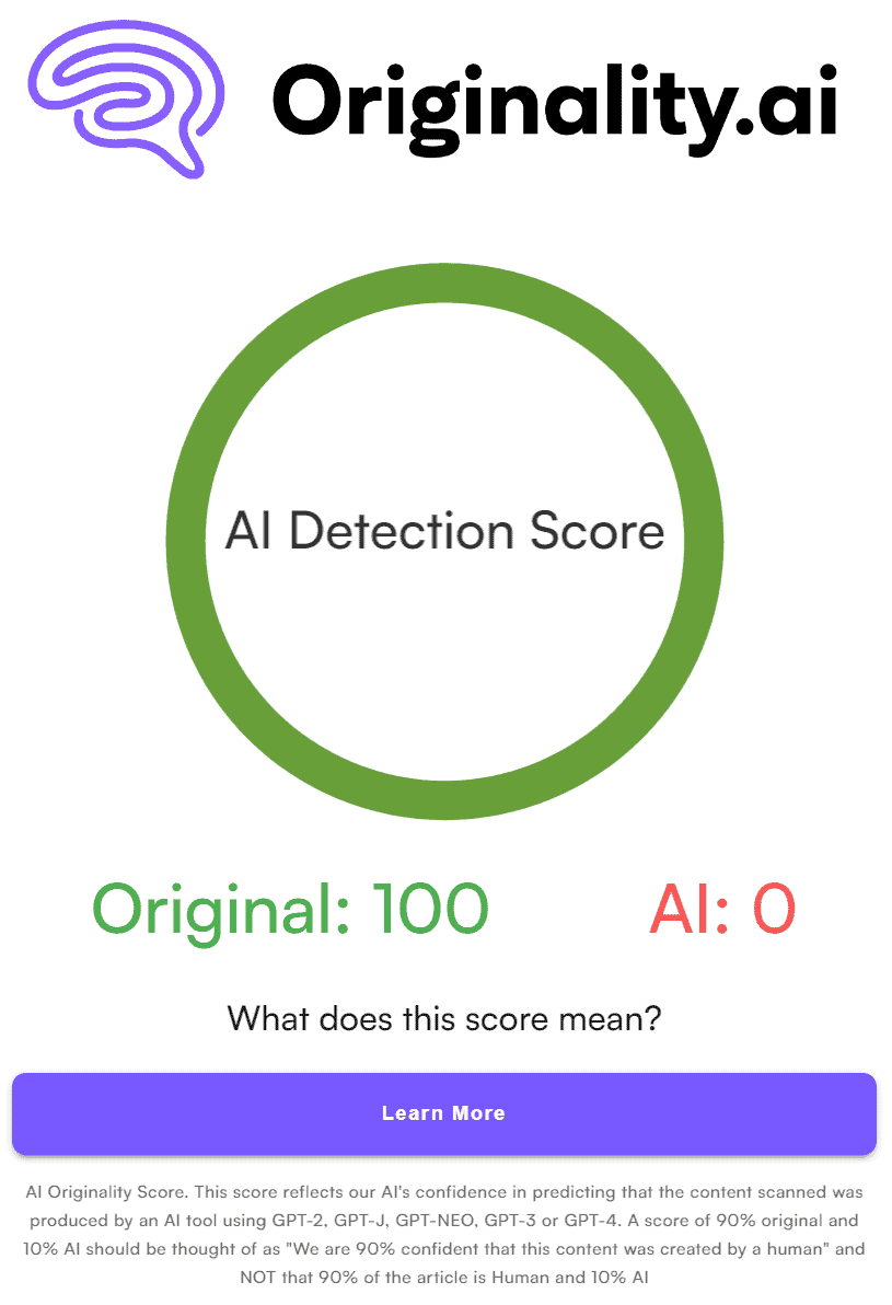 Originality AI extension (AI detection Score)