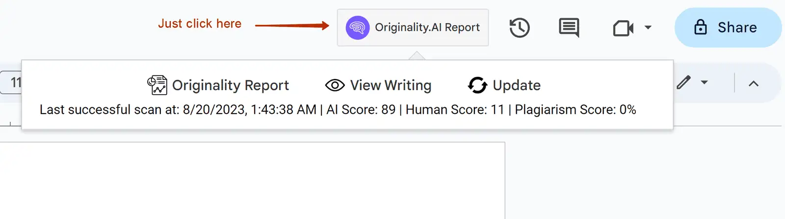 Originality AI report click