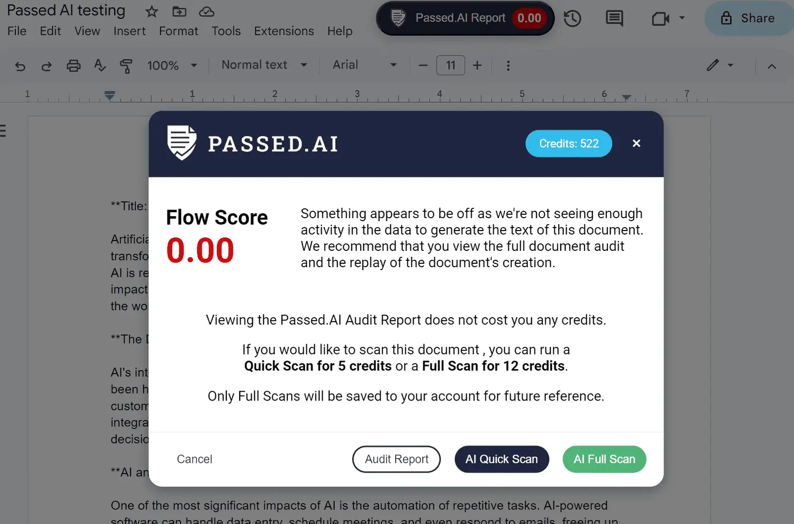 Passed AI Flow score