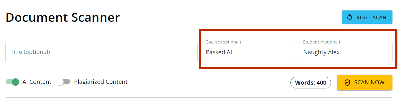 Passed AI user experience: selecting students and courses