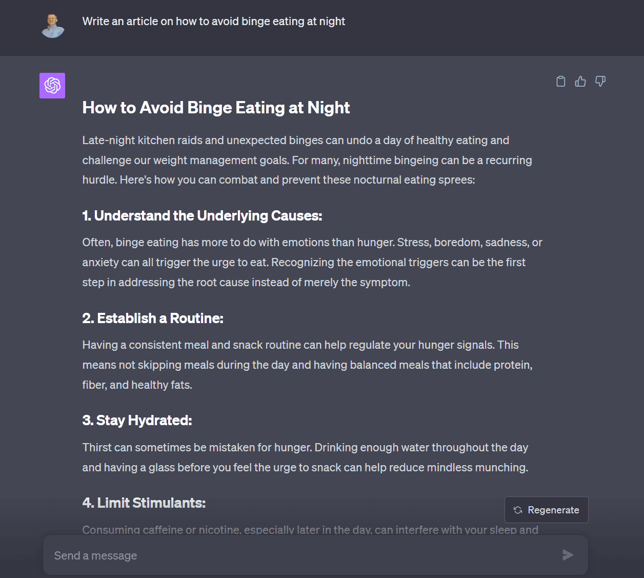 ChatGPT on how to avoid binge eating
