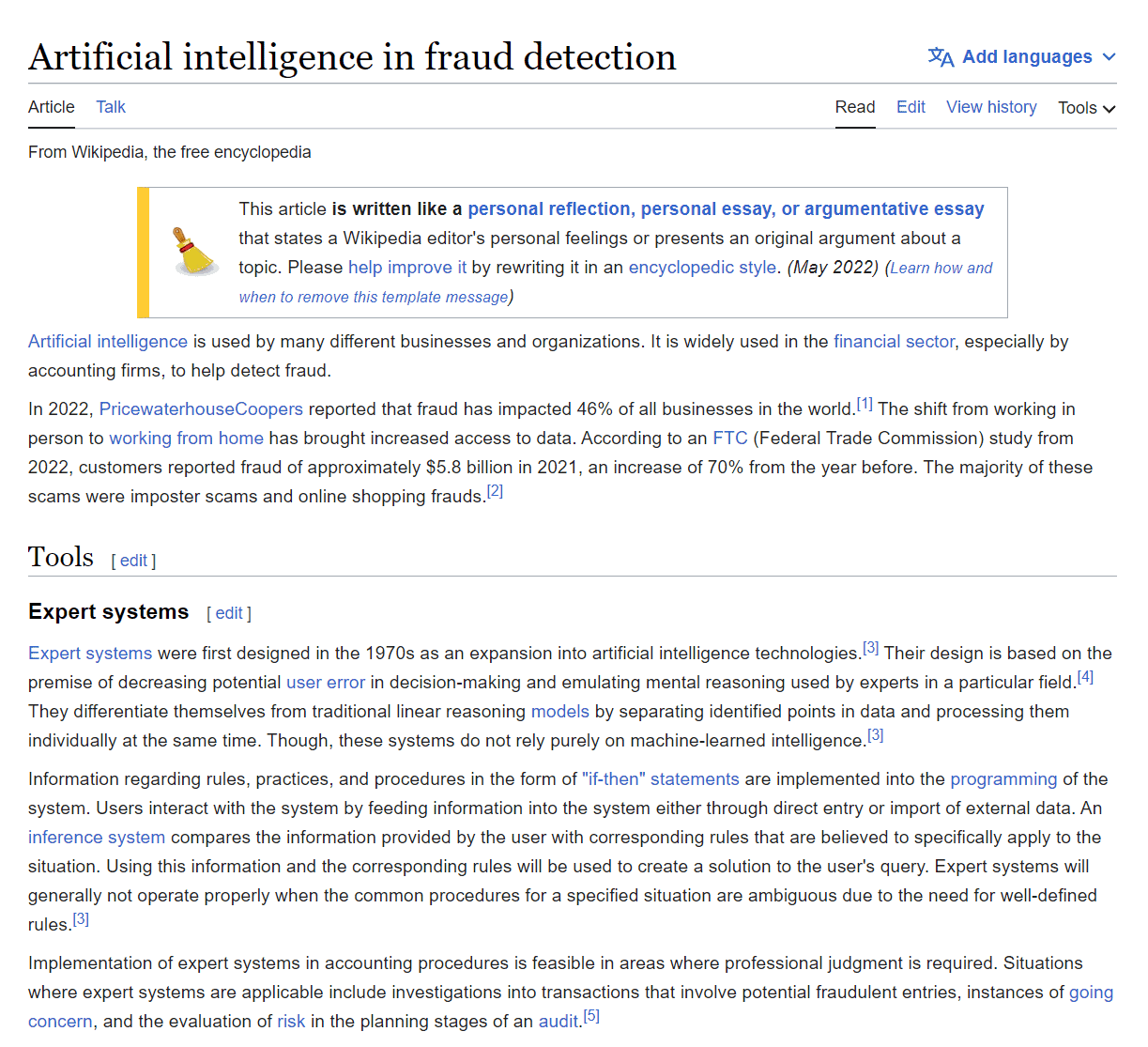 Wikipedia article_sapling_ai_detection
